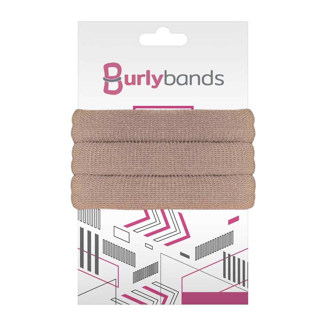 Burlybands - The Ultimate Hair Ties for Thick Heavy or Curly Hair. No Slipping Damage Breaking or Stretching Out. Seamless Ponytail Holders Scrunchies Sports Hair Ties for Thick Hair (Lt Brown 3 Pcs)
