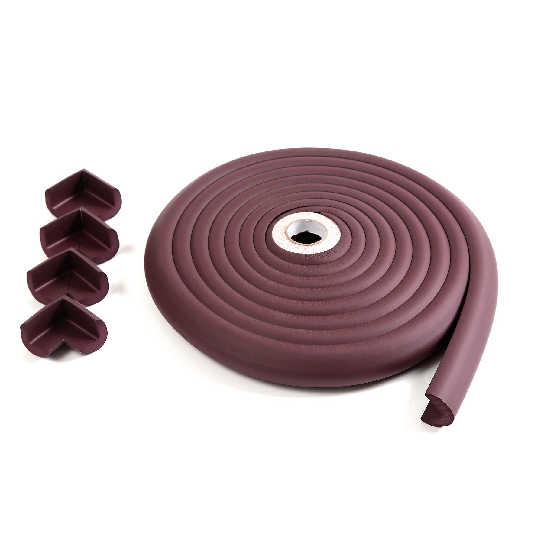 Furnigear Edge and Corner Guard, Foam Safety Bumpers, Baby Proofing Safety Table Corner Protectors, (16.4 Ft Edge + 4 Corners), Brown, Self-Stick