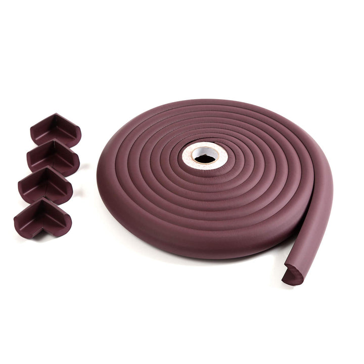 Furnigear Edge and Corner Guard, Foam Safety Bumpers, Baby Proofing Safety Table Corner Protectors, (16.4 Ft Edge + 4 Corners), Brown, Self-Stick