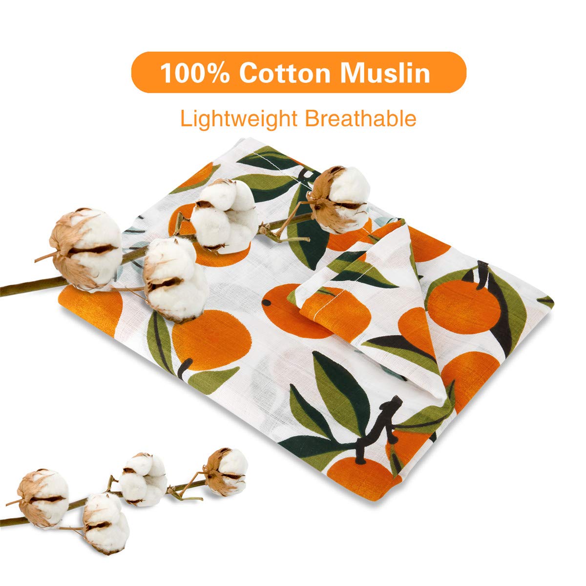 Baby Car Seat Cover Infant Carseat Canopy, Metplus Cotton Muslin Carrier Covers, Summer Stroller Canopie - Extra Wide Universal Fit, Lightweight Breathable Soft for Newborn Boy Girl (Oranges)