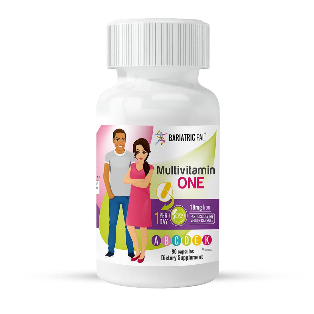 BariatricPal Multivitamin ONE 1 per Day! Bariatric Multivitamin Capsule with 18mg Iron (90 Count)