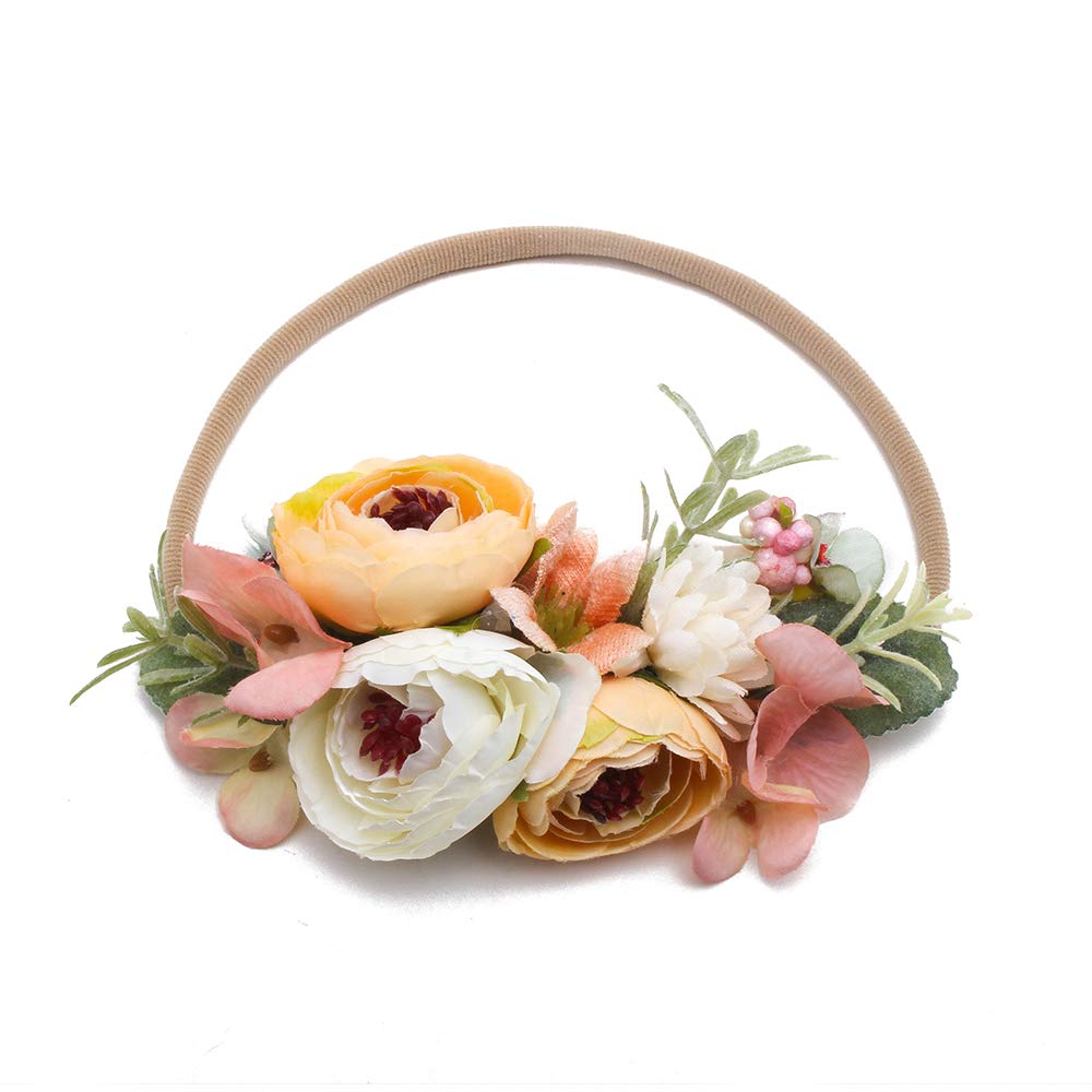 mligril Baby Girl Floral Headbands- 3pcs Nylon Headband Handmade Flower Crown Elastic Hairband Newborn Toddler Hair Accessories Gifts for Girls (1-6 years old)