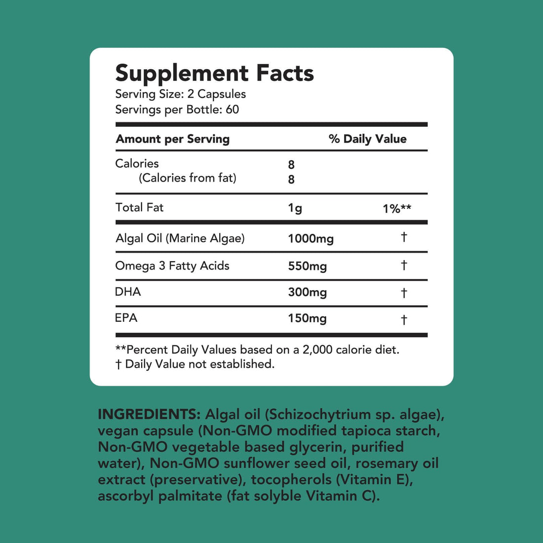 AMANDEAN Vegan Omega 3 Supplement. Premium Fish Oil Alternative. Algae DHA & EPA. Carrageenan Free Softgels. Algal Essential Fatty Acids. Plant Based Heart, Brain, Eye, Skin, Immune Support. (120ct)