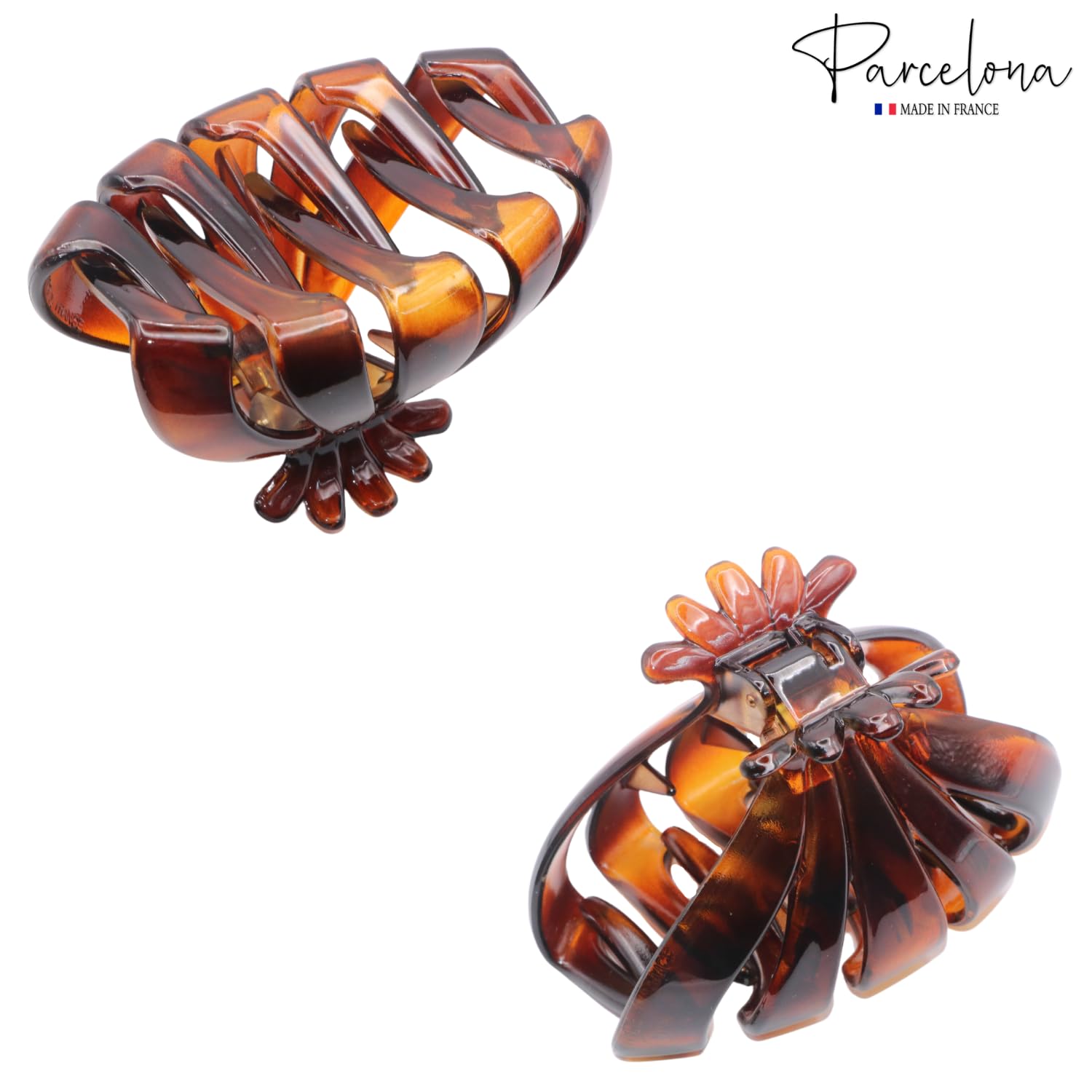 Parcelona French Fleur Large Wide Inside Teeth Celluloid Tortoise Shell Jaw Hair Claw Clip Clutcher Clamp