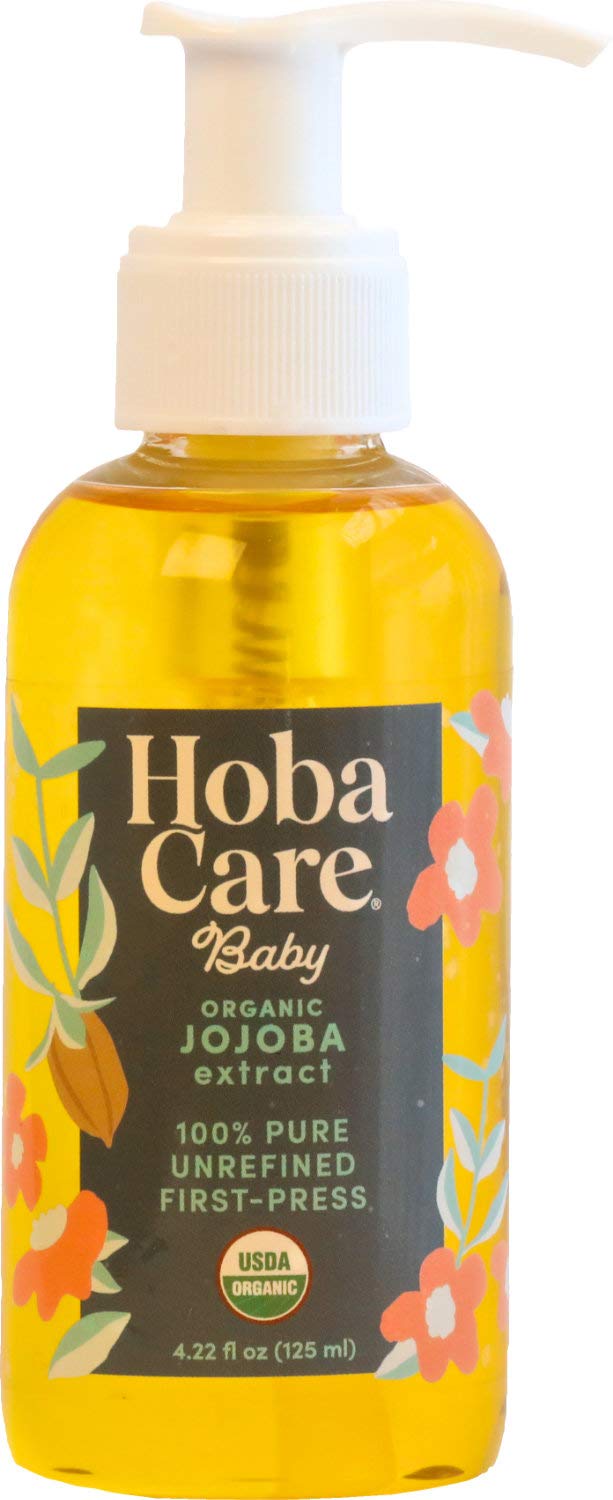 HobaCare 100% Pure Organic Jojoba Baby Oil - Body & Scalp Massaging Oil for Skin, Hair, and Nails - Helps to Fight Cradle Cap and Dry Skin (4.22 fl oz)