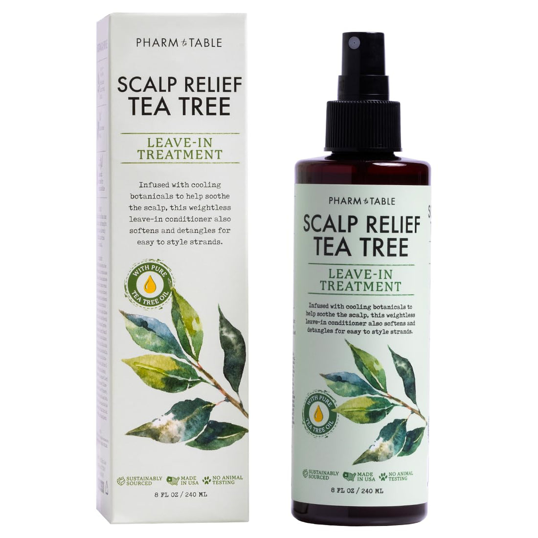 Scalp Relief Tea Tree Leave-In Conditioner, Soothes Itchy, Dry Scalp, Hydrates, Detangles & Nourishes Hair, Lightweight Formula, 240ml/8 fl oz