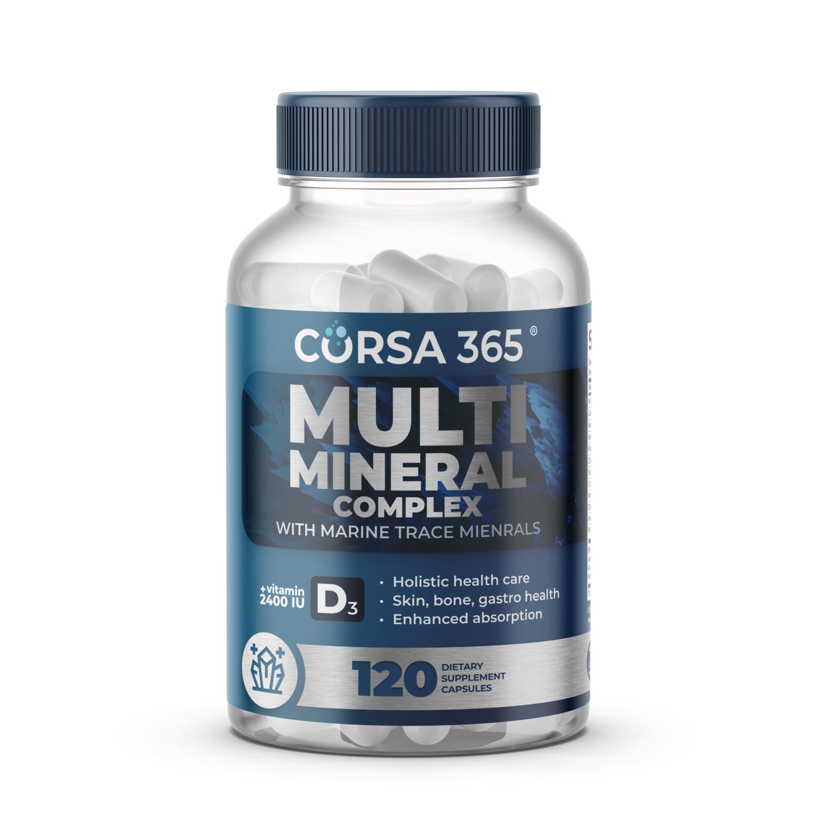 CORSA365 Multimineral Supplement Magnesium Complex with Trace Minerals for Immune Support - Potassium Magnesium Supplement Calcium Vitamin D Zinc Cooper Boron Supplement for Men Women - 120 Capsules