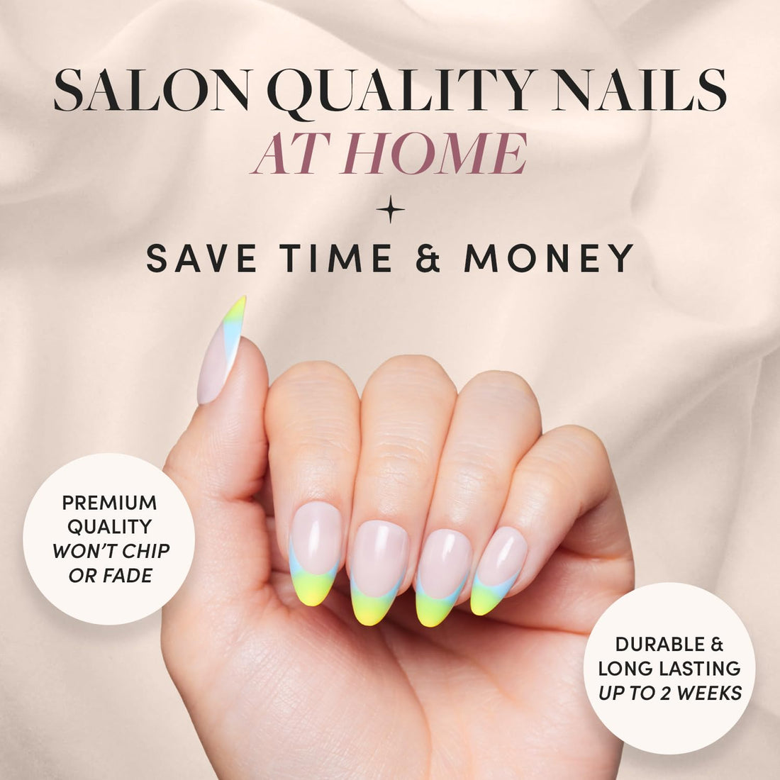 Glamnetic Press On Nails - St. Barths | Semi-Transparent Ombre French Tip Short Almond Nails, Salon Quality | 15 Sizes - 30 Nail Kit
