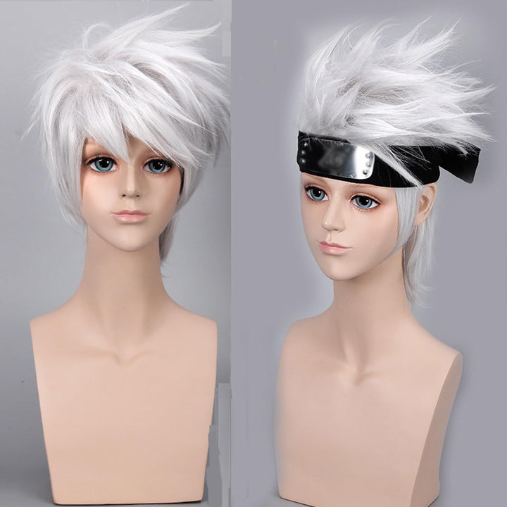 BERON Short Layered Cool Men Boys Tousled Wig Heat Resistant Synthetic Wigs for Anime Cosplay Party (Silver Grey)