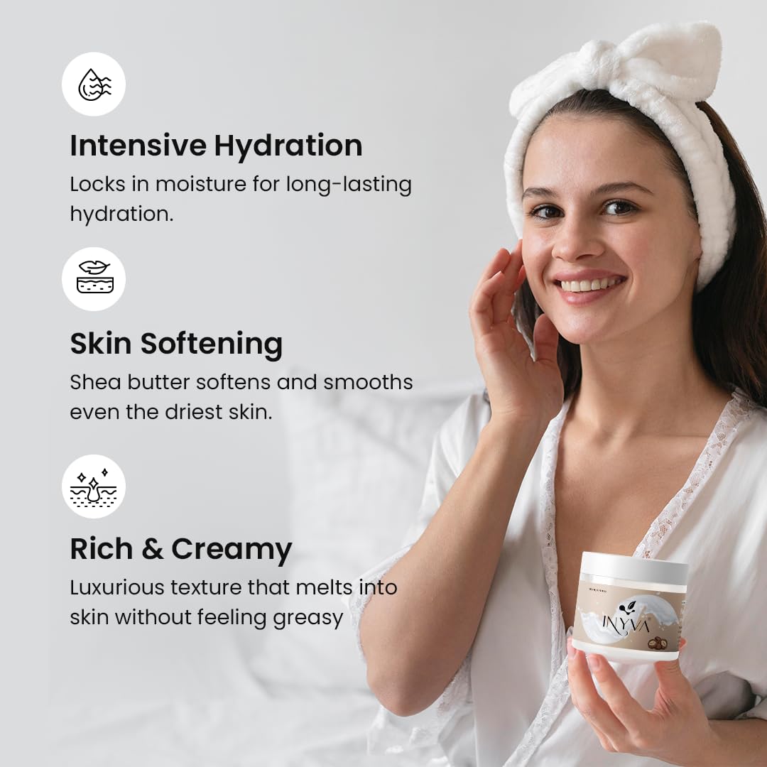 INYVA ButterGlow Shea Body Butter | With Hyaluronic Acid & Shea Butter | Intensive Hydration & Skin Softening | Rich & Creamy Formula | For Dry Skin Relief - 6.76 Oz