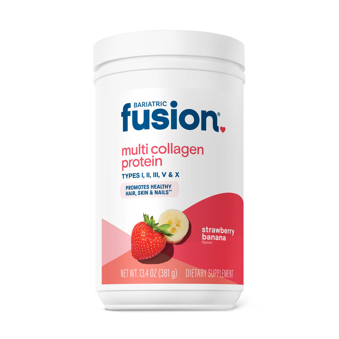 Bariatric Fusion Strawberry Banana Multi Collagen Protein Powder | Plus Joint Support Complex of MSM and Glucosamine | Dairy, Gluten & Soy Free | Non-GMO | 30 Servings