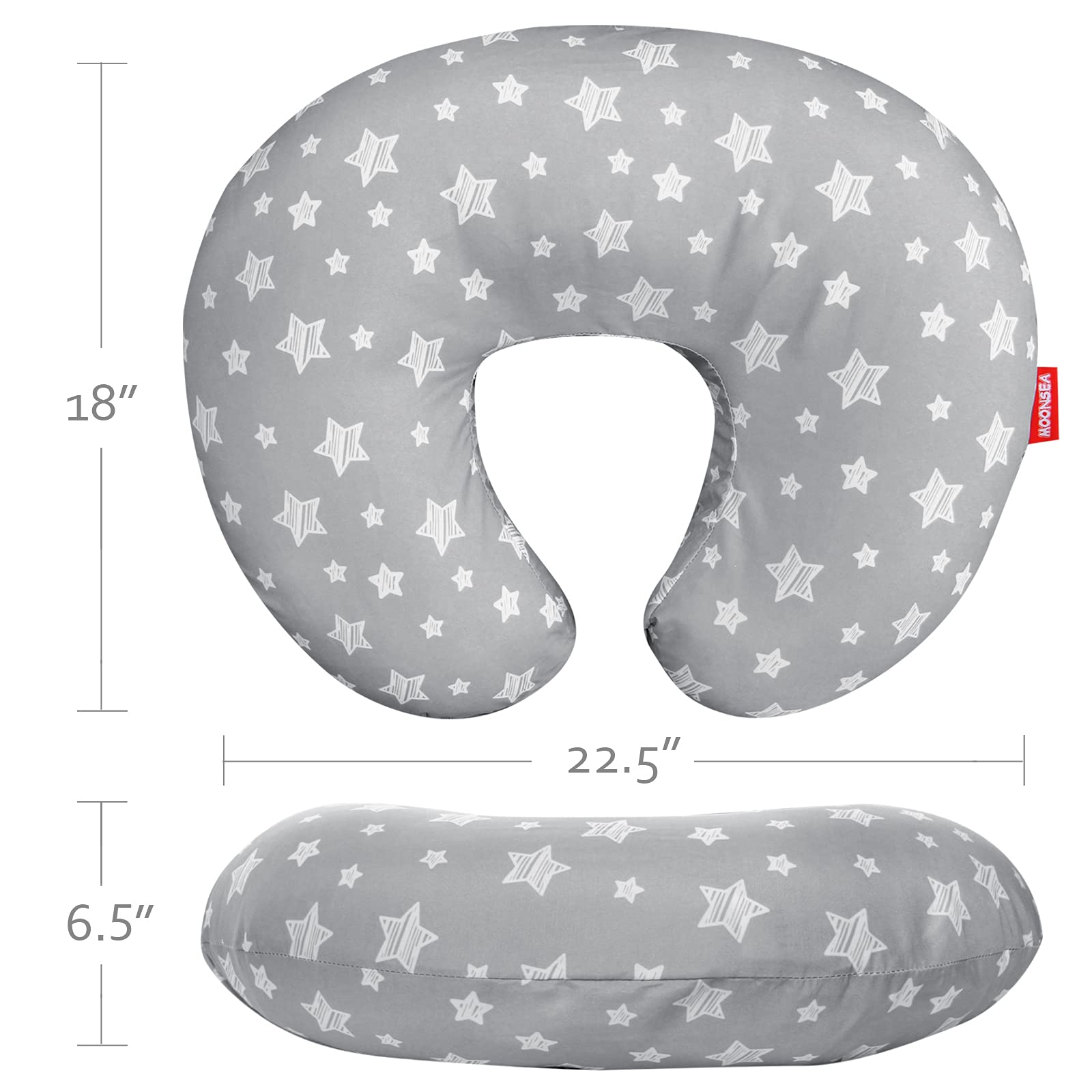 Nursing Pillow Cover for Baby Snug Fits Boppy Nursing Pillows, Breastfeeding Nursing Pillow Slipcovers Super Soft, for Breastfeeding Moms, Grey Star