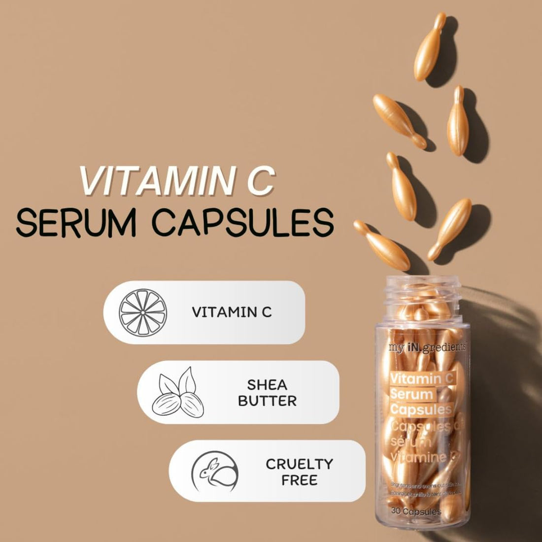 Masque Bar My Ingredients 10% Vitamin C Serum Capsules for Face - Serum Capsule for Evening Out Skin Tone & Instant Hydration, Korean Skin Care Treatment, 30 Mineral Oil Free, Paraben Free Capsules