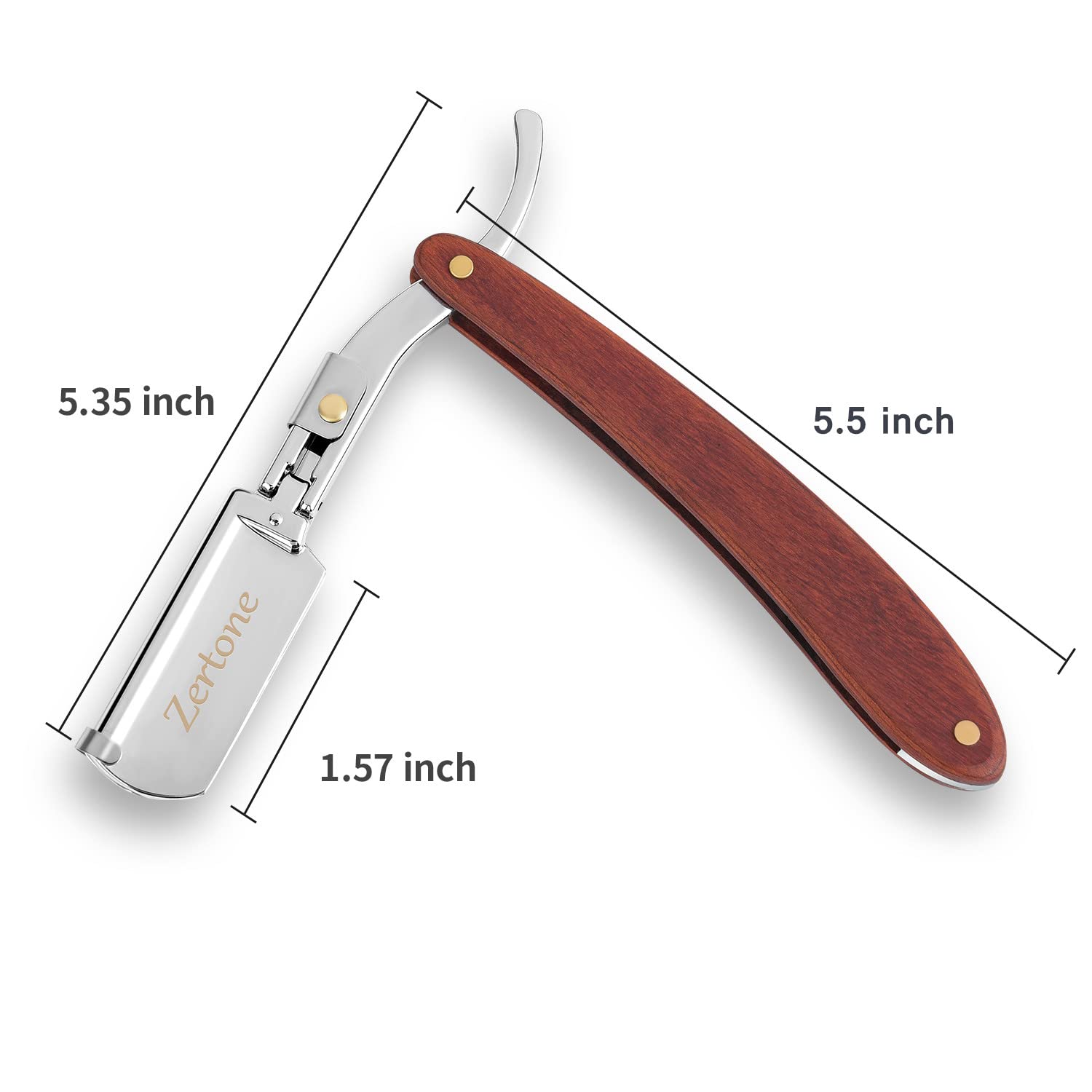 Zertone Aluminum: Straight Edge Razor Natural Wood Scale With Five Double Edge Blades - Professional And Close Shaving - Men'S Manual Shaver, Barber Approved