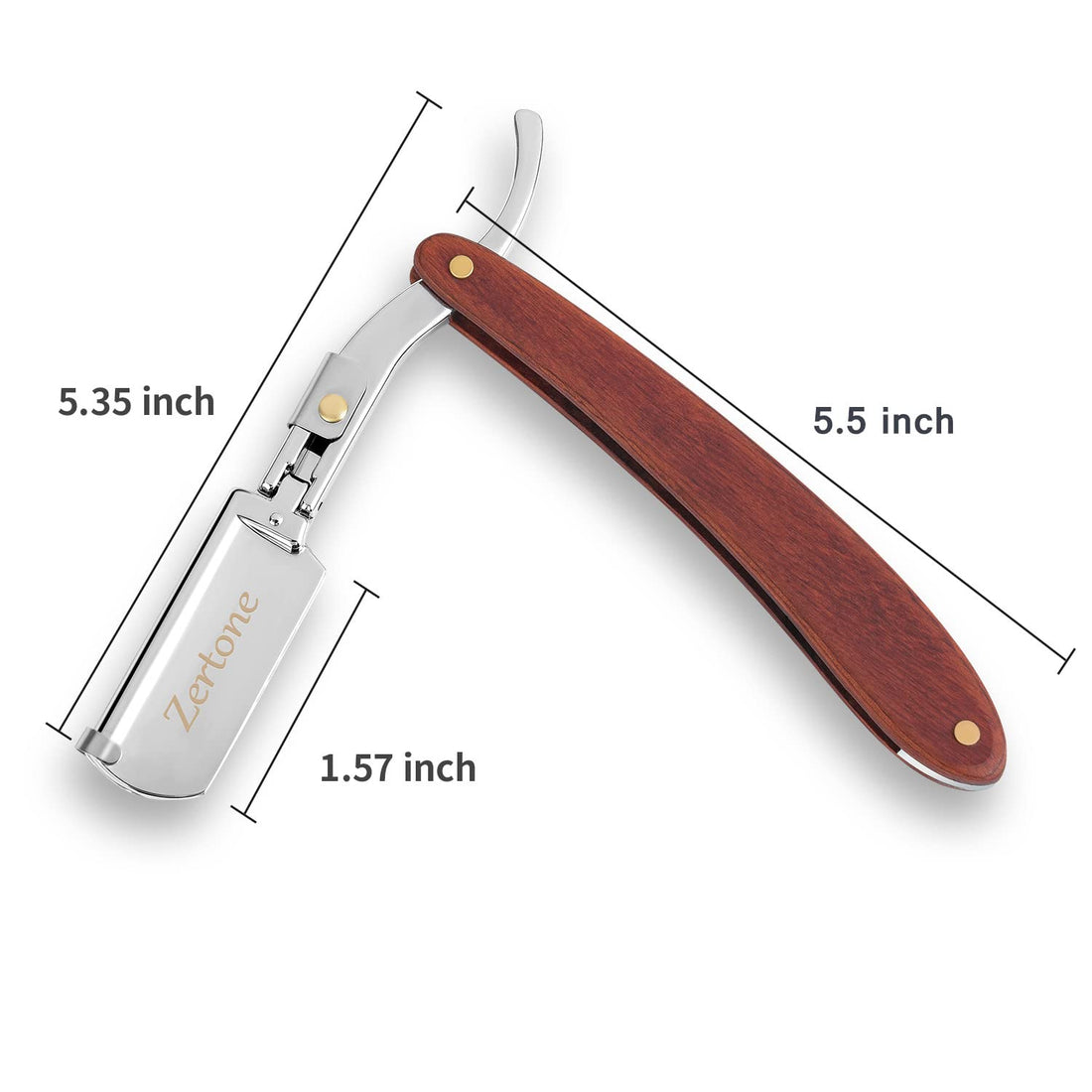 Zertone Aluminum: Straight Edge Razor Natural Wood Scale With Five Double Edge Blades - Professional And Close Shaving - Men'S Manual Shaver, Barber Approved