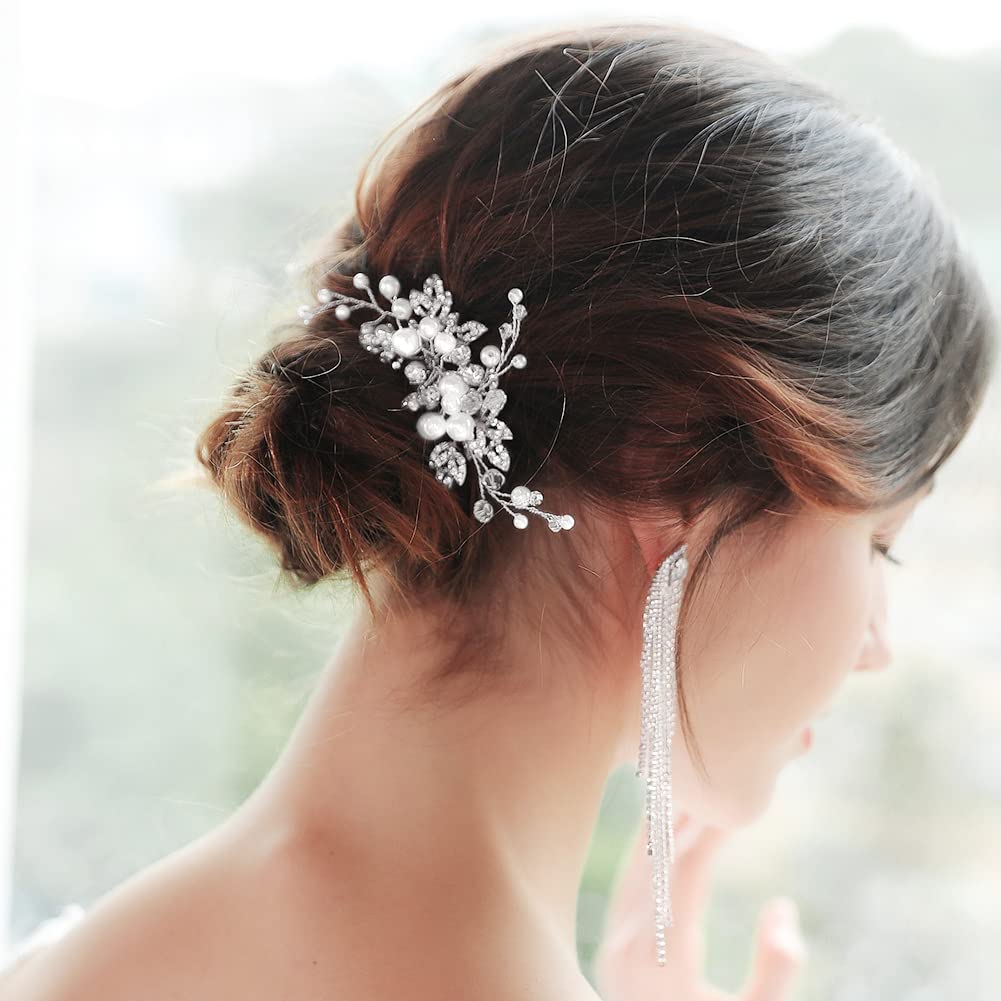 Sppry Bridal Hair Comb - Bendable Pearl Crystal Hair Accessory for Women at Wedding, Rose Gold