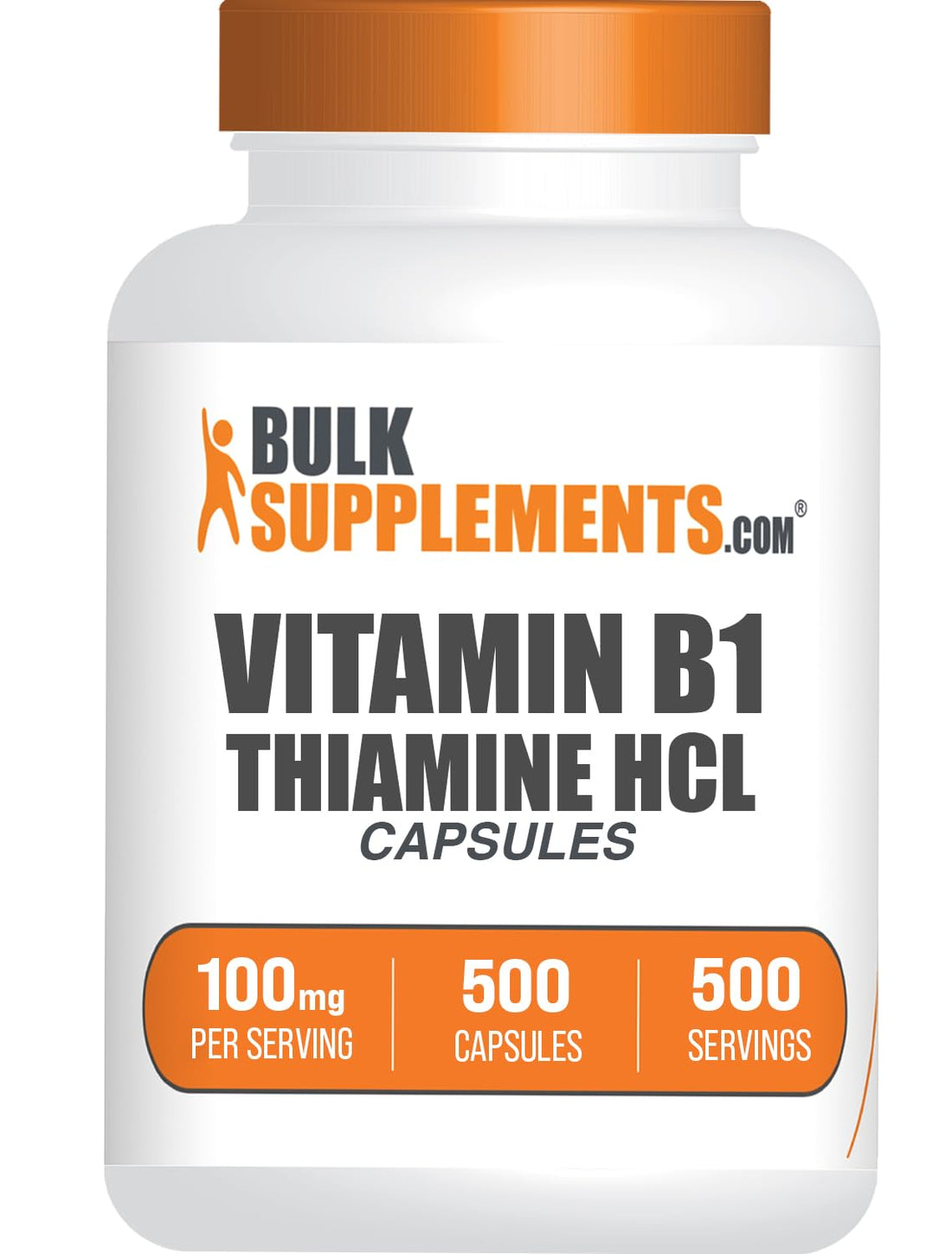 BulkSupplements.com Thiamine HCl Capsules - Thiamine Hydrochloride, Vitamin B Supplements, Vitamin B1 - Gluten Free, Thiamine HCl 100mg, 1 Capsule per Serving, 500 Capsules (Pack of 1)