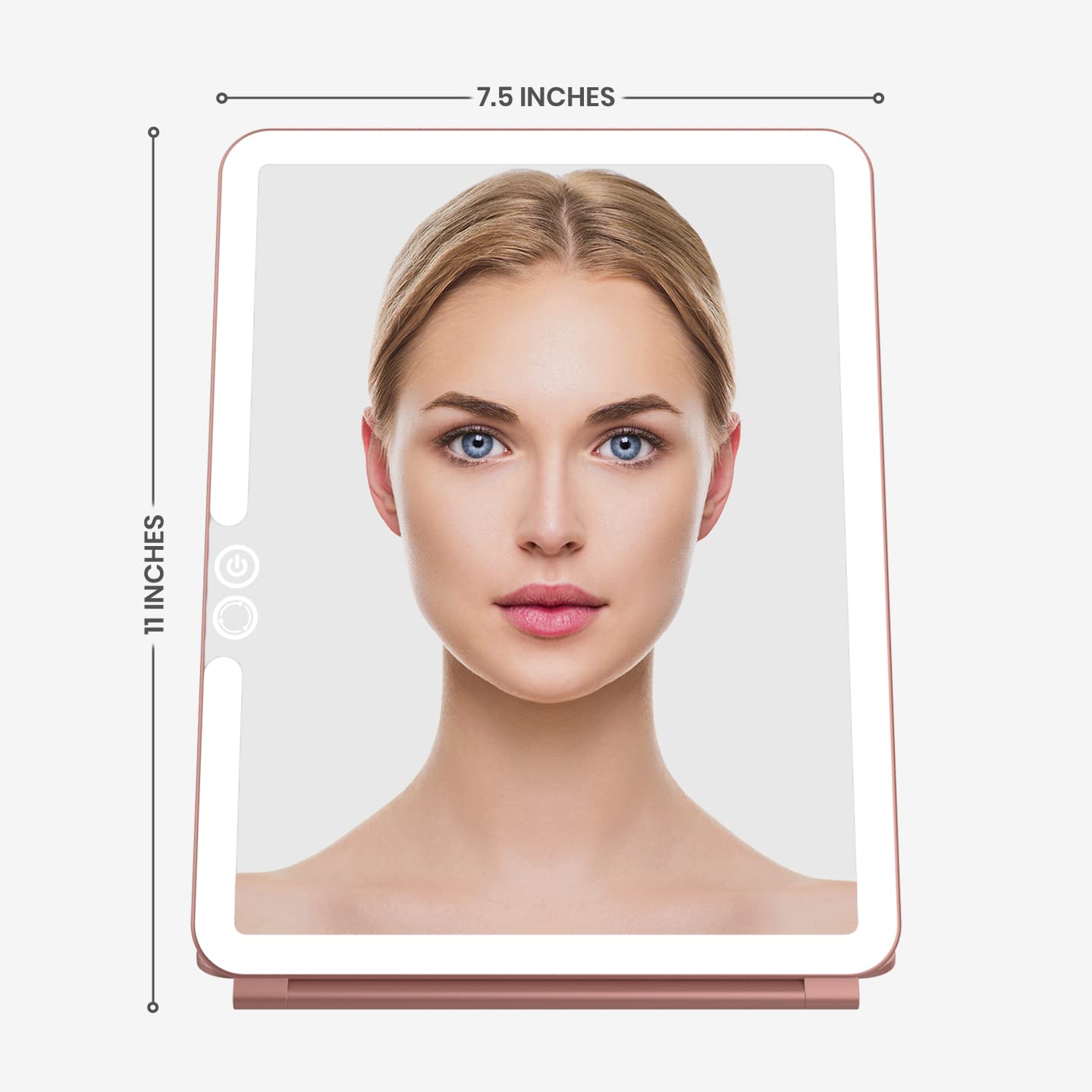 LUNA London Eclipse LED Lighted Travel Vanity Makeup Mirror | 3 Colour Light, Compact, Portable, Lighted, Rechargeable, Illuminated Mirror | Perfect for Travel, Makeup & Beauty Needs | Rose Gold