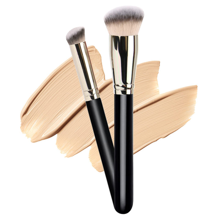 Makeup Brush with 1PCS Round Slanted Foundation Brush and 1PCS Mini Angled Concealer Brush Flat Top Kabuki Nose Contour Brush Perfect for Blending Liquid,Buffing,Cream,Sculpting,Mineral Makeup