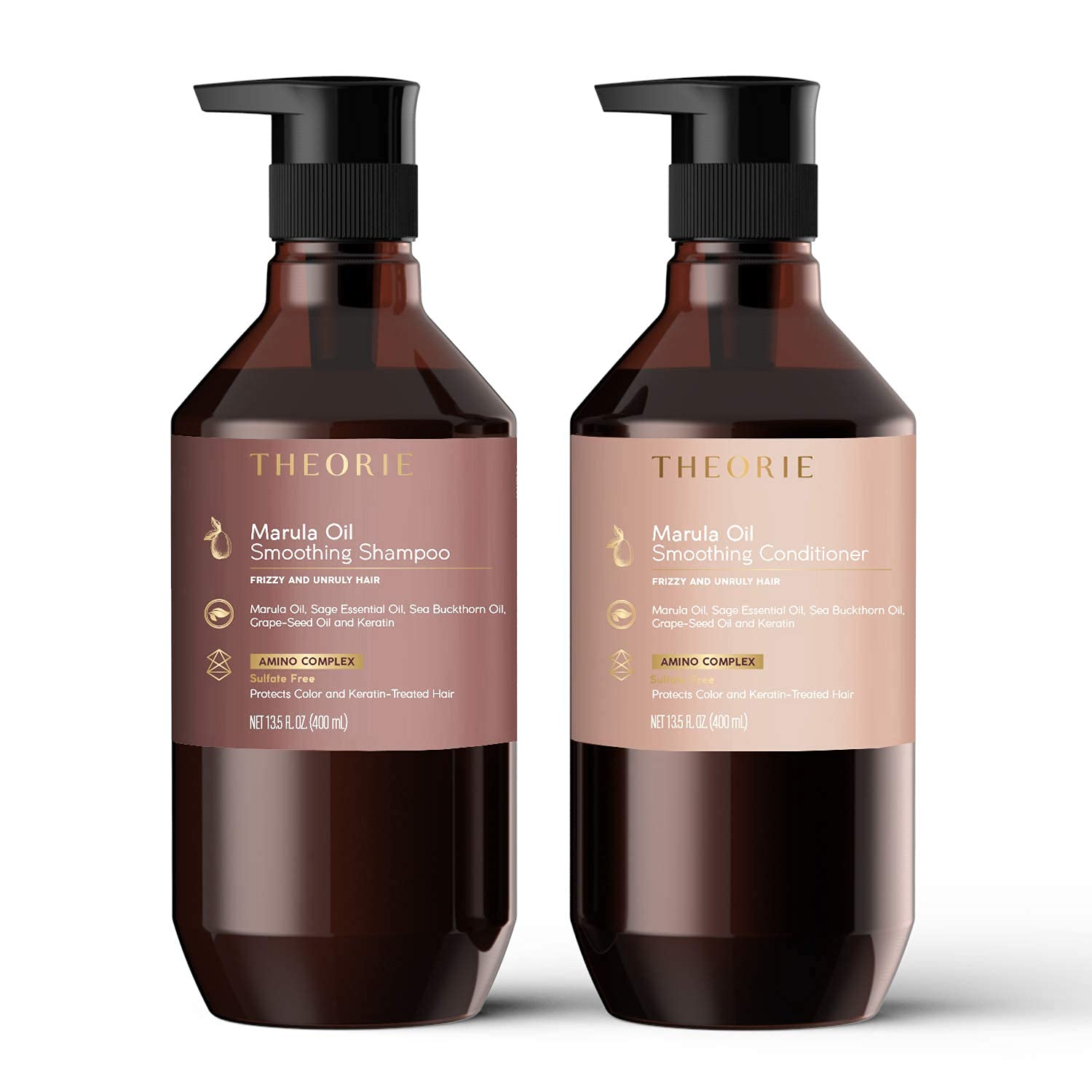 Theorie Marula Smoothing Shampoo - Frizz Control with Marula, Sea Buckthorn & Grape Seed Oils, Sulfate-Free, Gluten-Free, All Hair Types, 400 ML