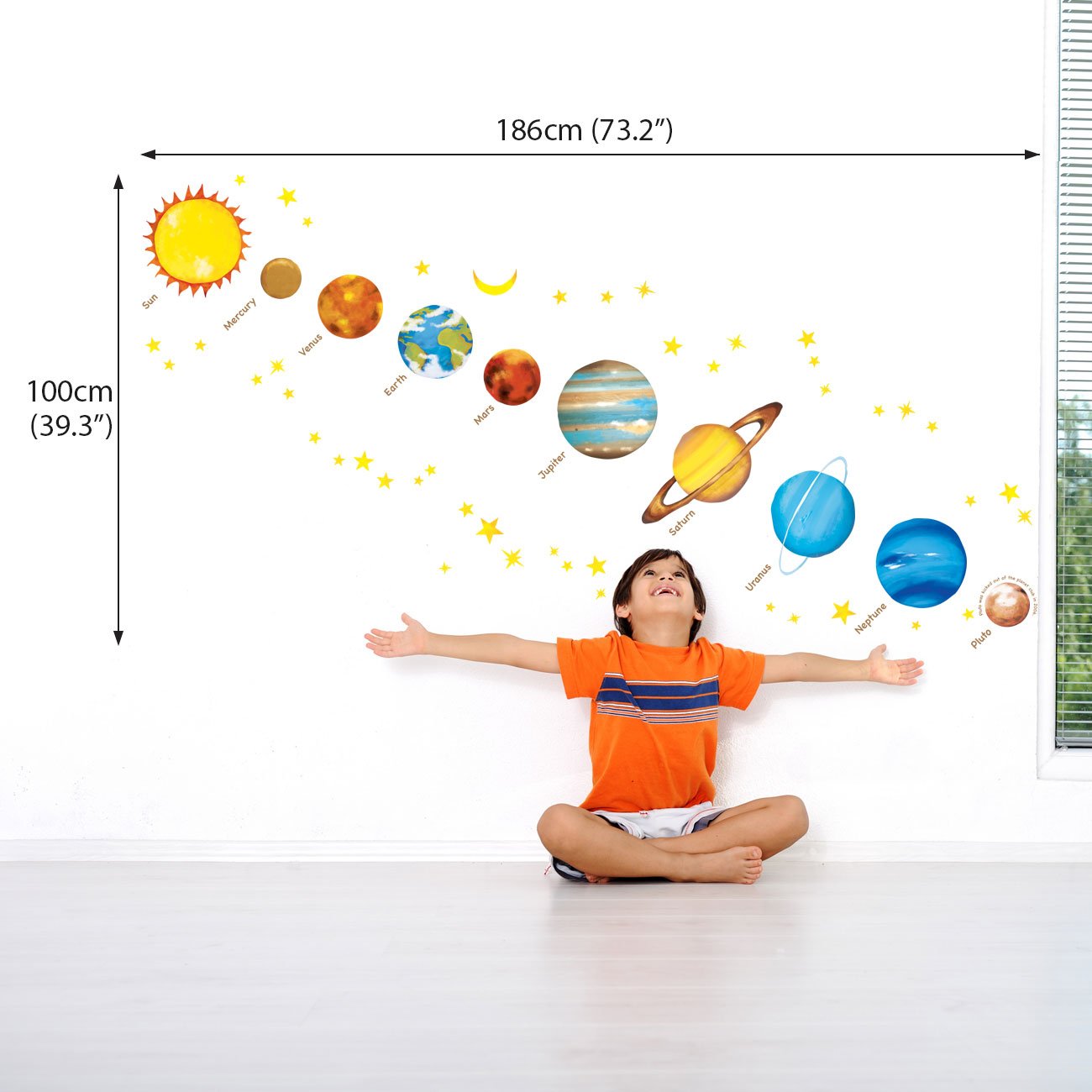 Decowall DS8-1307 Planets in The Space Kids Wall Decals Wall Stickers Peel and Stick Removable Wall Stickers for Kids Nursery Bedroom Living Room