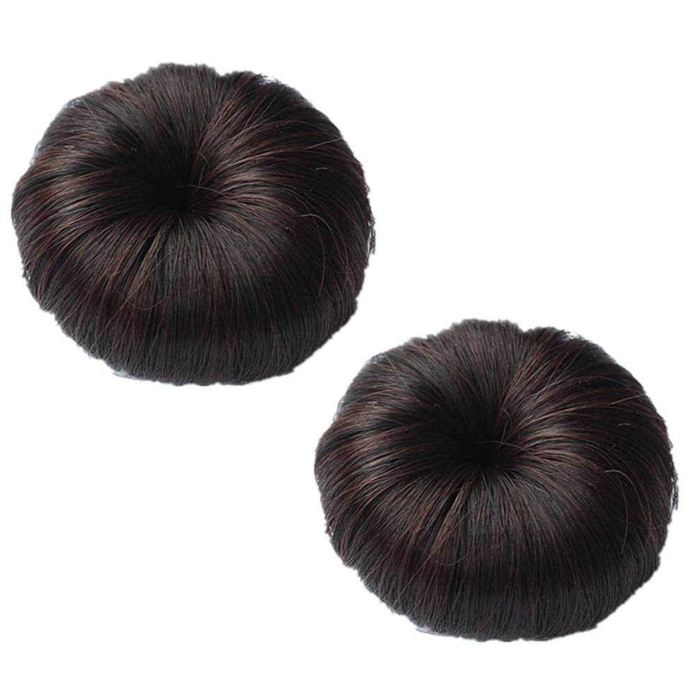 2 Pcs Synthetic Fiber Hair Bun with Alligator Clip Hair Extension Chignon Donut Bun Short Ponytail Wig Hairpiece for Baby Girls Small Size (Dark Brown)