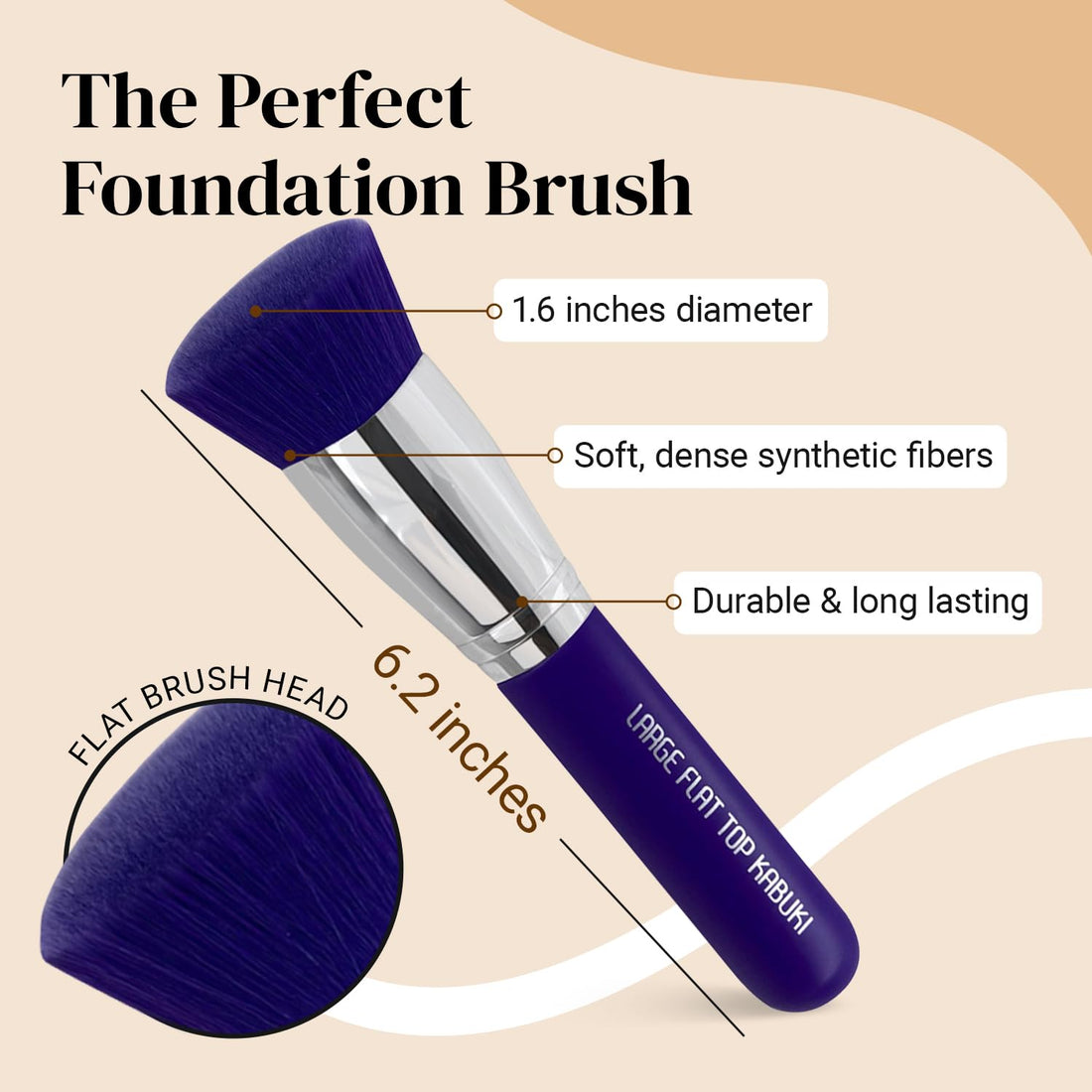 Keshima Large Flat Top Kabuki Foundation Brush - Neon Purple Premium Makeup Brush for Liquid, Cream, and Powder - Buffing, Blending, and Face - 1.6 Top Diameter