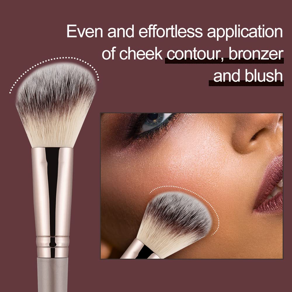 Anmor Contour and Highlighter Brush Set, Premium Blush Bronzer Face Makeup Brush Kit, Perfect for Cheek Nose Blending Contouring (Champagne, Contour/Highlighter)