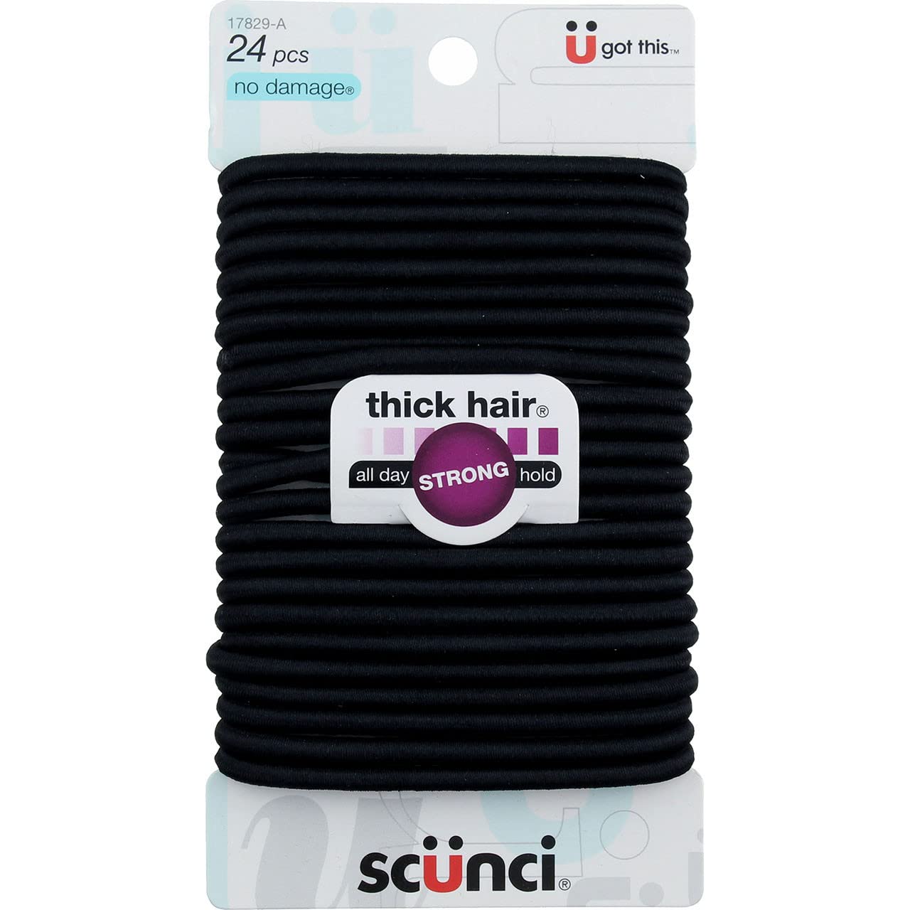 Scunci 1782903a048 Black No Damage Thin Elastics 24 Count