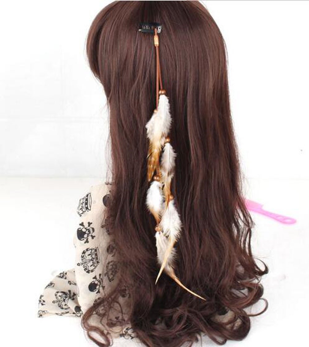 Suoirblss Handmade Boho Hippie Hair Extensions With Feather Clip Comb Hairpin Headdress DIY Accessories for Girls Women Lady