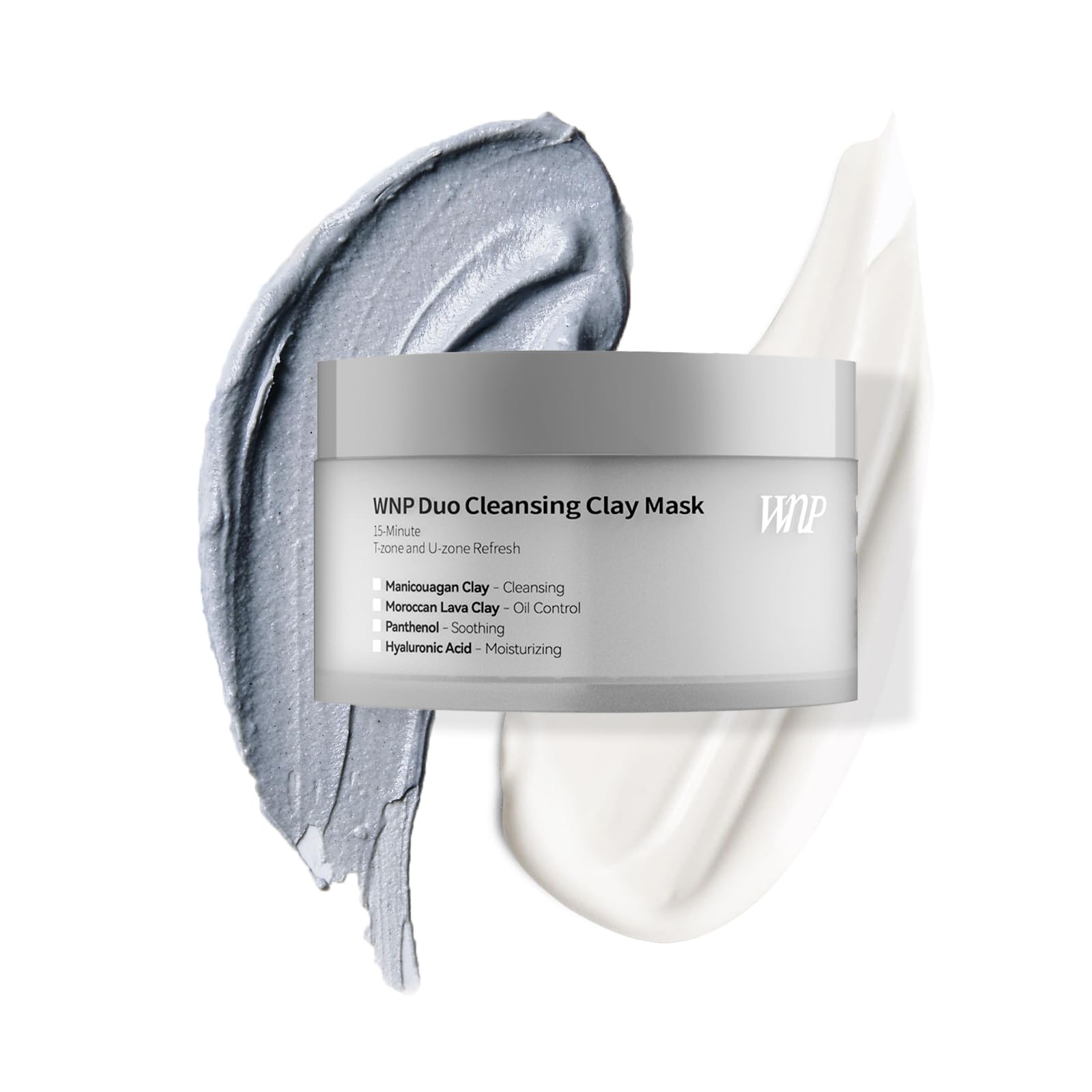 WNP Duo Cleansing Clay Mask with Niacinamide & Hyaluronic Acid – Deep Pore Cleanser for T-Zone & U-Zone, Blackhead Remover, Hydrating & Oil-Control Face Mask, 3.53oz