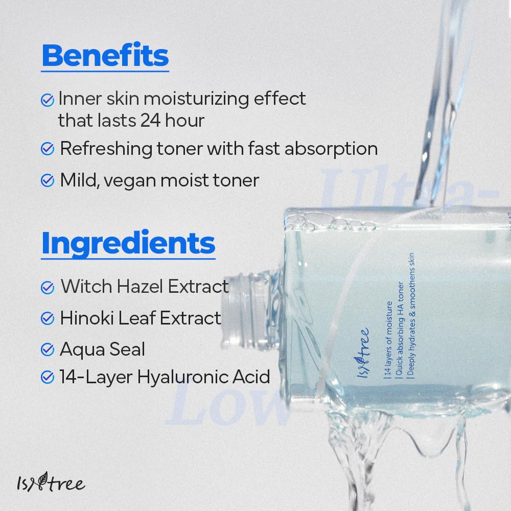 ISNTREE Ultra-Low Molecular Hyaluronic Acid Toner 300ml, 10.14 fl.oz | Korean Skincare | Quick Absorbing | Deep Hydration & Skin Smoothing | Vegan Skincare