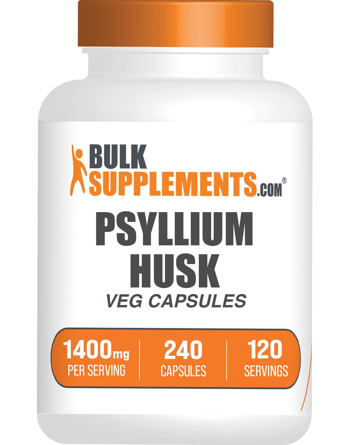 BulkSupplements.com Psyllium Husk Capsules - Psyllium Supplement, Psyllium Husk Fiber Capsules - Vegan & Gluten Free, 2 Capsules per Serving, 240 Veg Capsules (Pack of 1)