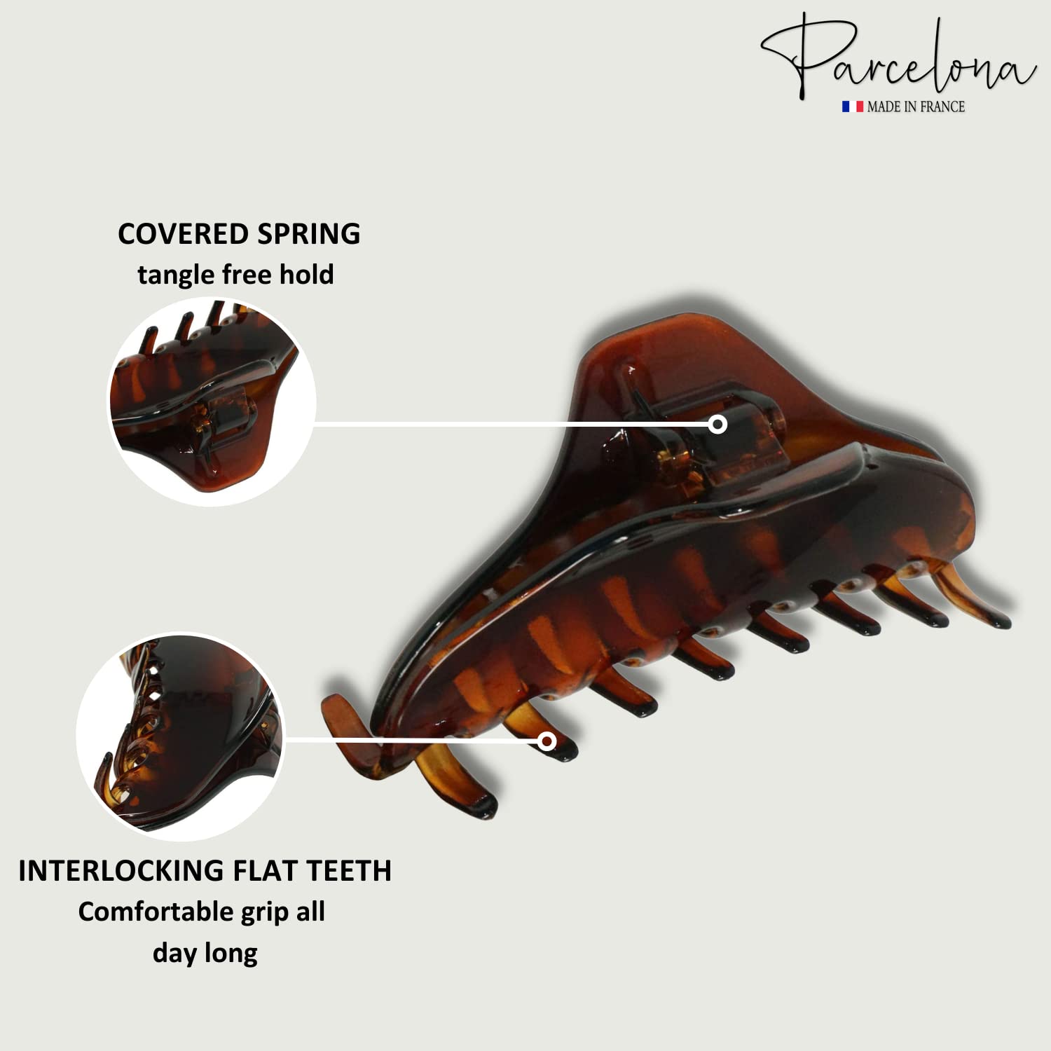 Parcelona French Boss Thin and Narrow Medium Tortoise Shell Covered Spring Jaw Hair Claw Clip Clutcher Clamp