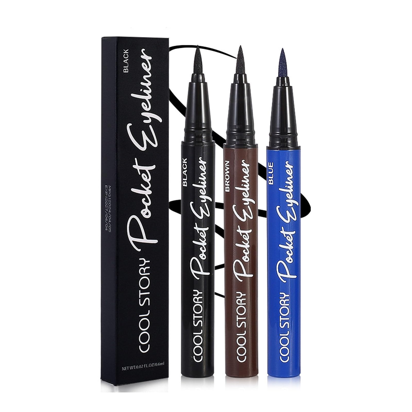 COOL STORY 3 Color Waterproof Liquid Eye Liner, Stay All Day Makeup with Fine Brush Tip Lasting Satin Finish, Smudge-Proof & Transfer-Resistant Black Brown Blue