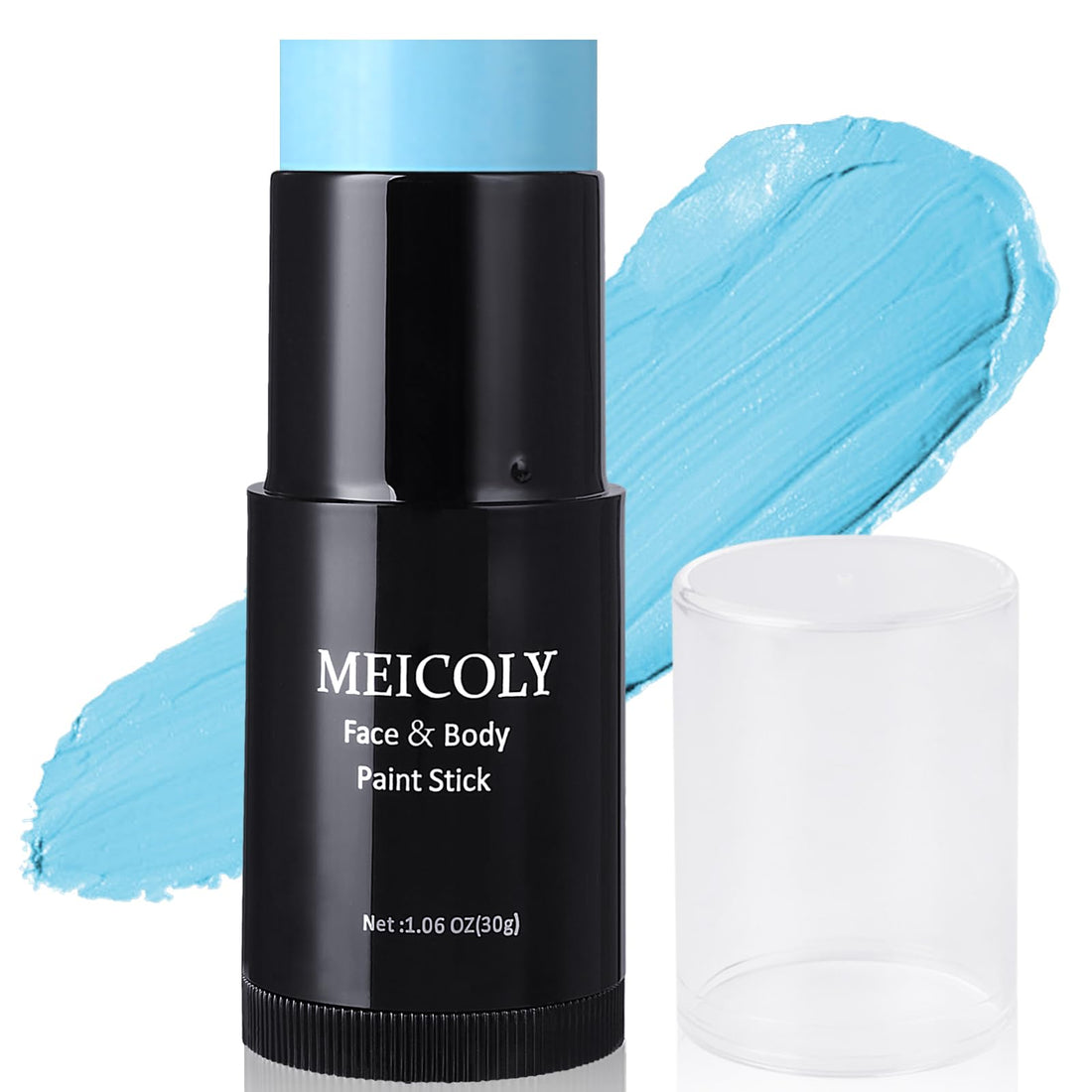 MEICOLY Light Blue Face Body Paint Stick(1.06 Oz),Baby Blue Face Paint Sadness,Sweatproof Waterproof Pale Blue Body Paint for Corpse Bride Halloween SFX Avatar Sally Makeup,Eye Black Stick