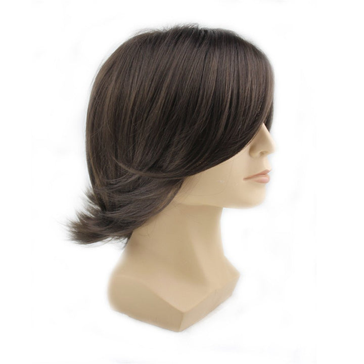 Mens Fashion Medium Style Wave Wig Dark Brown Color Wig