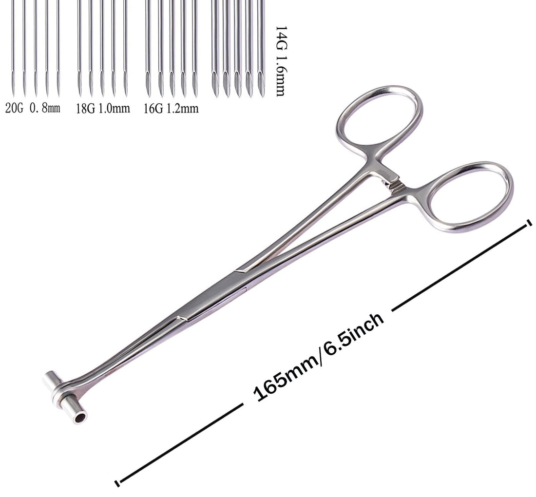 TcJ-Chen Septum Forceps Clamp Pliers Tool with 14G 16G 18G 20G Needles for Belly Nose Ear Tongue Lip Body Piercing