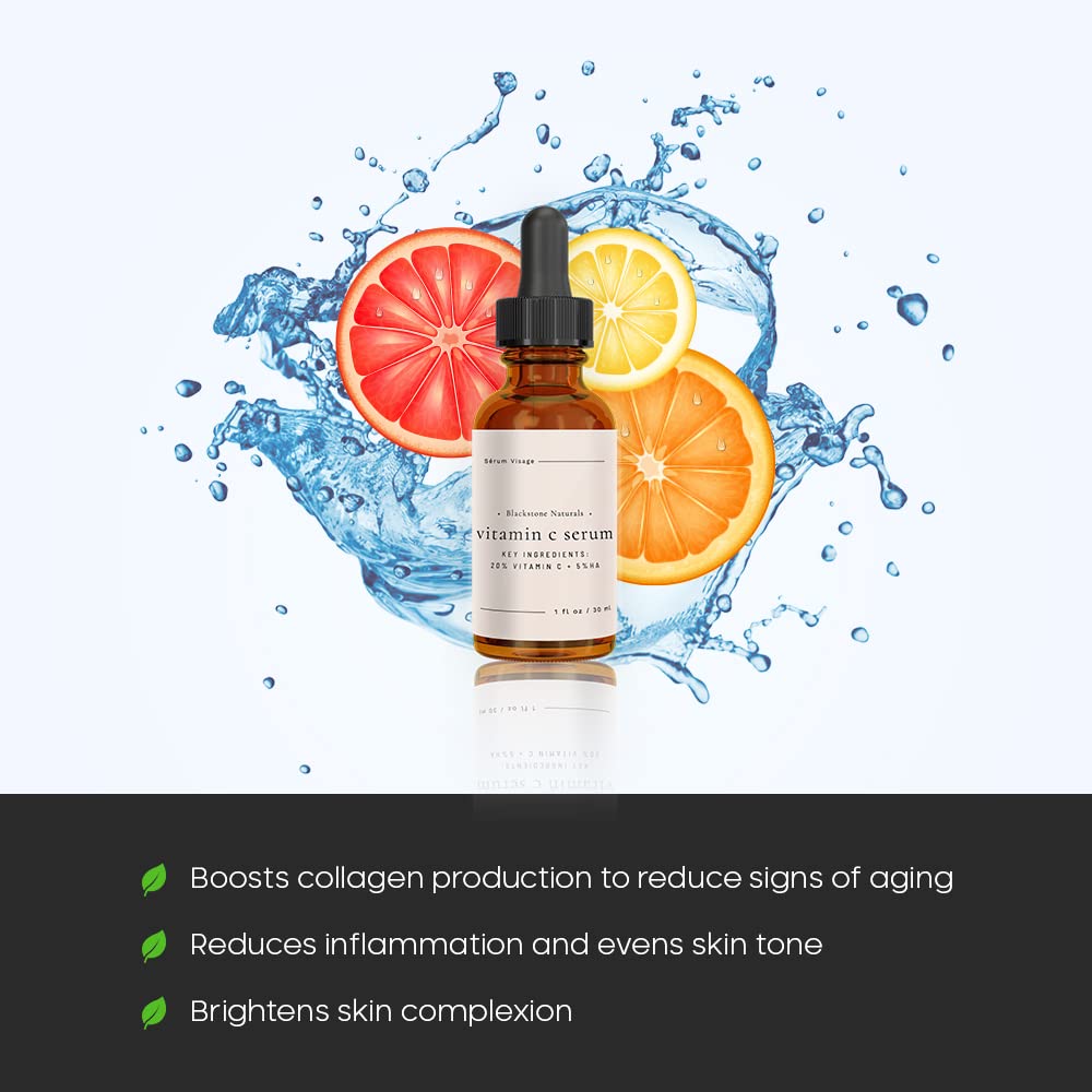 Blackstone Age Defying Facial Serum Set | Vitamin-C, Retinol, Hyaluronic Acid (3 Pack) for Day and Night Beauty Regimen - All Natural and Moisturizing