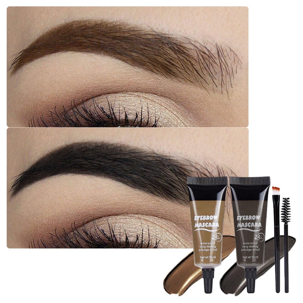Tinted Thickening Eyebrow Mascara with Two Eyebrow Brushes,Brow Fast Sculpt,Waterproof,Transfer-proof,Eyebrow Tinting Kit- Cruelty Free - Light Medium Brown (2 Pack) (01#Brown &04#Black)