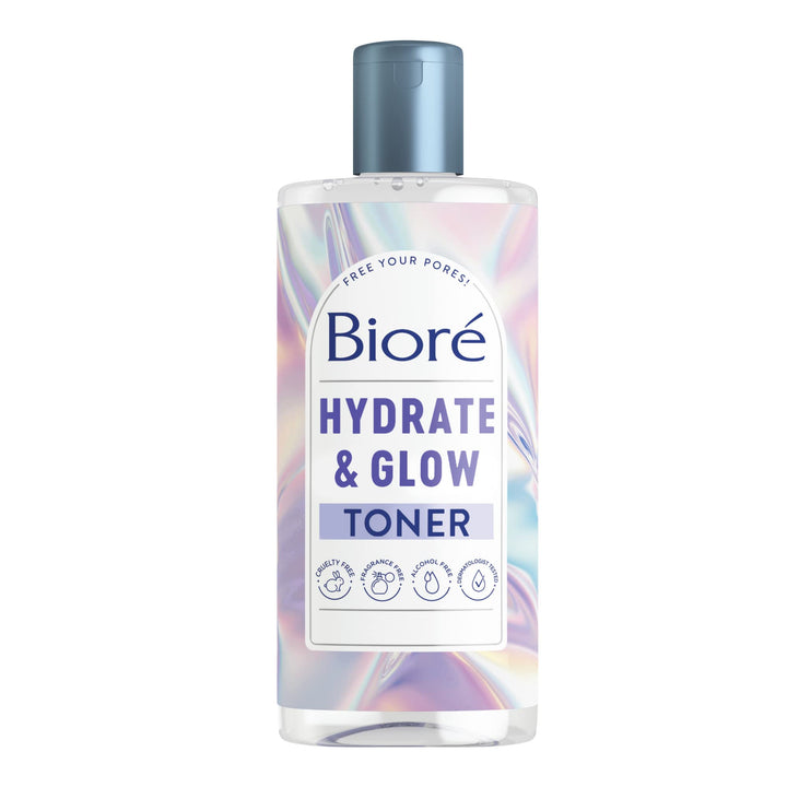 Biore Hydrate & Glow Toner with 2% Lactic Acid + Malic Acid, Exfoliating Face for Dry, Sensitive Skin, Dermatologist Tested, Alcohol Free, Fragrance Free, 8 Oz