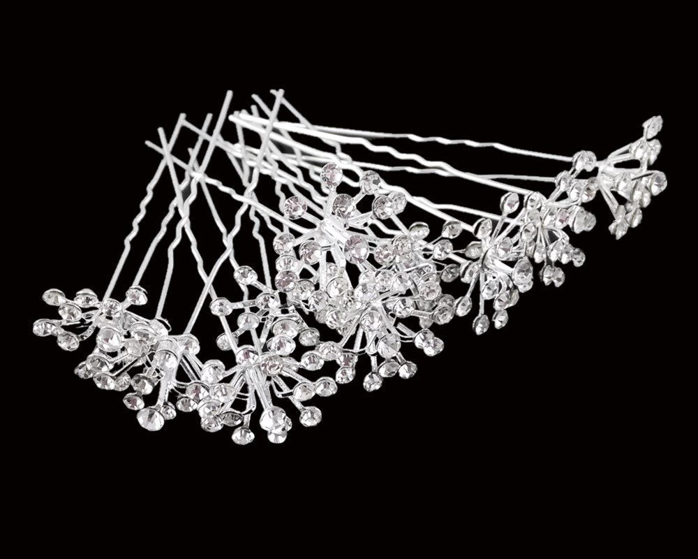 yueton 10pcs Bling Starry Crystal Rhinestone Bridal Wedding Hair Pins Women Headwear Hair Accessories (Clear)