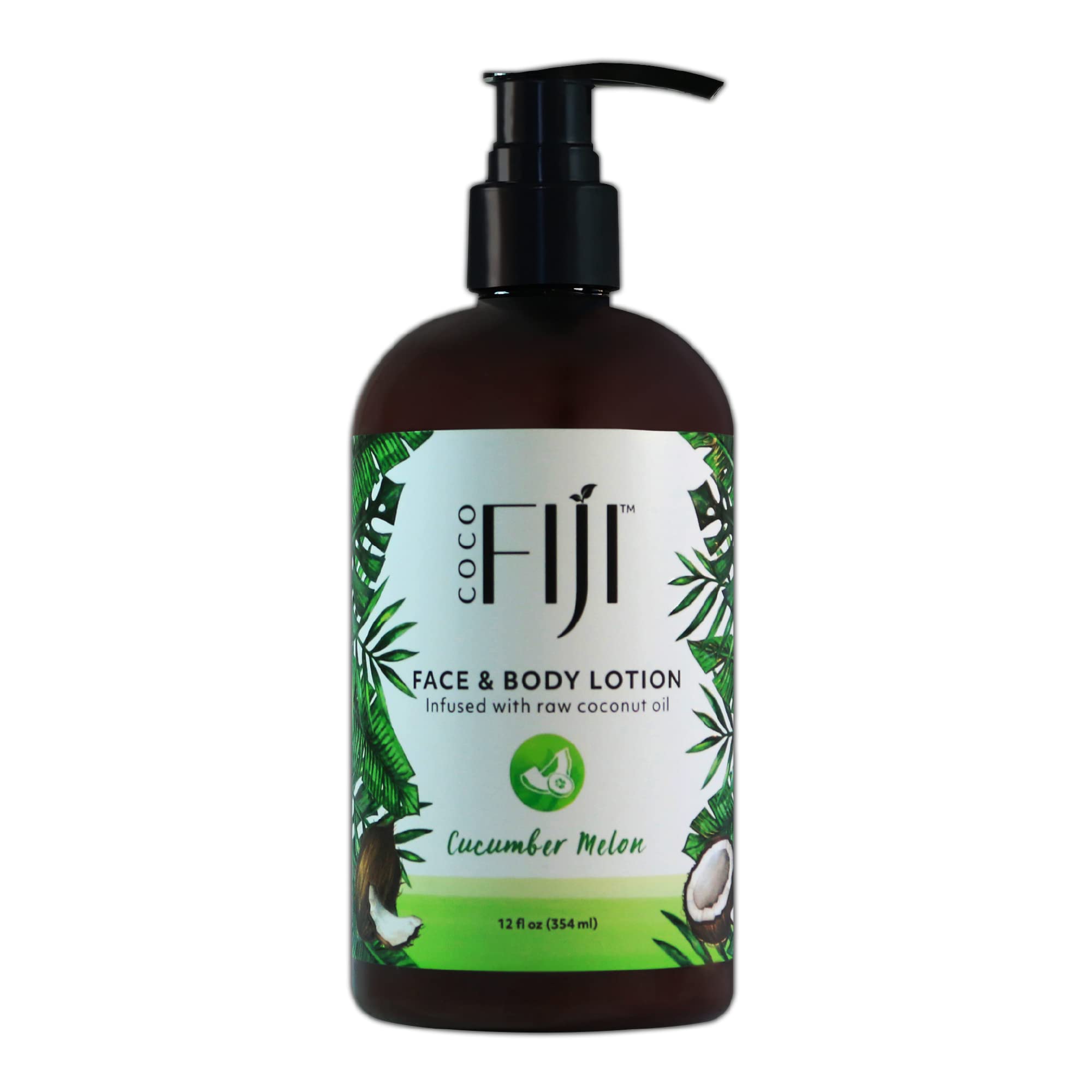 Organic Fiji Moisturizing Face and Body Organic Coconut Oil Lotion Cucumber Melon 12 Ounce