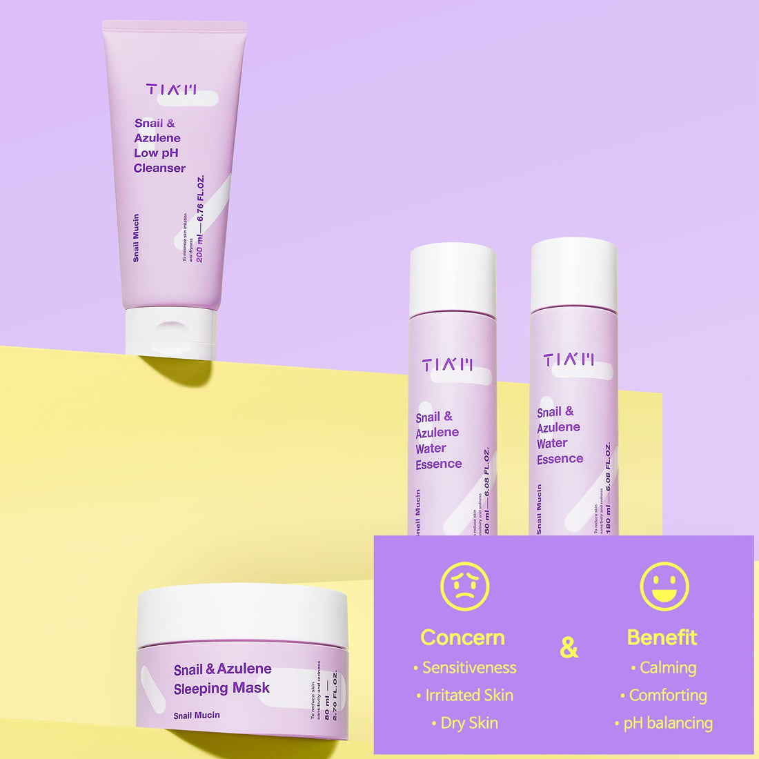 TIAM Snail&Azulene Low pH Cleanser, 6.76 fl oz, Daily Gentle Face Cleanser with Snail Mucin, Suitable for Sensitive Skin, pH Balancing, Korean Skin Care, Korean Face Wash