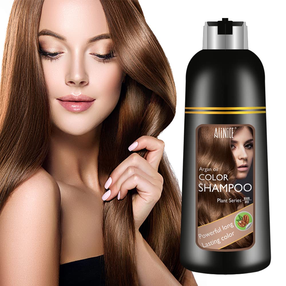 ALINICE Gray Hair Shampoo - Enriched Dye Formula with Natural Ingredients - Long Lasting & DIY 500ml (dark brown)