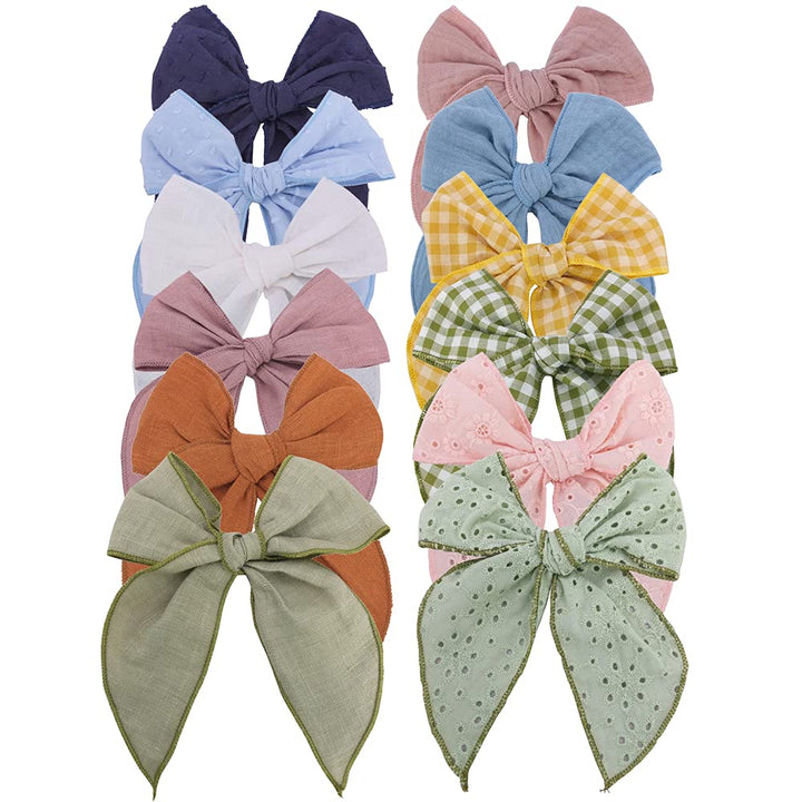 Fable Bow Hair Clips Baby Girls Women Cotton Linen Hair Bow Clips Large Sailor Hair Bows Accessories Hairgrips (Avocado Blue)