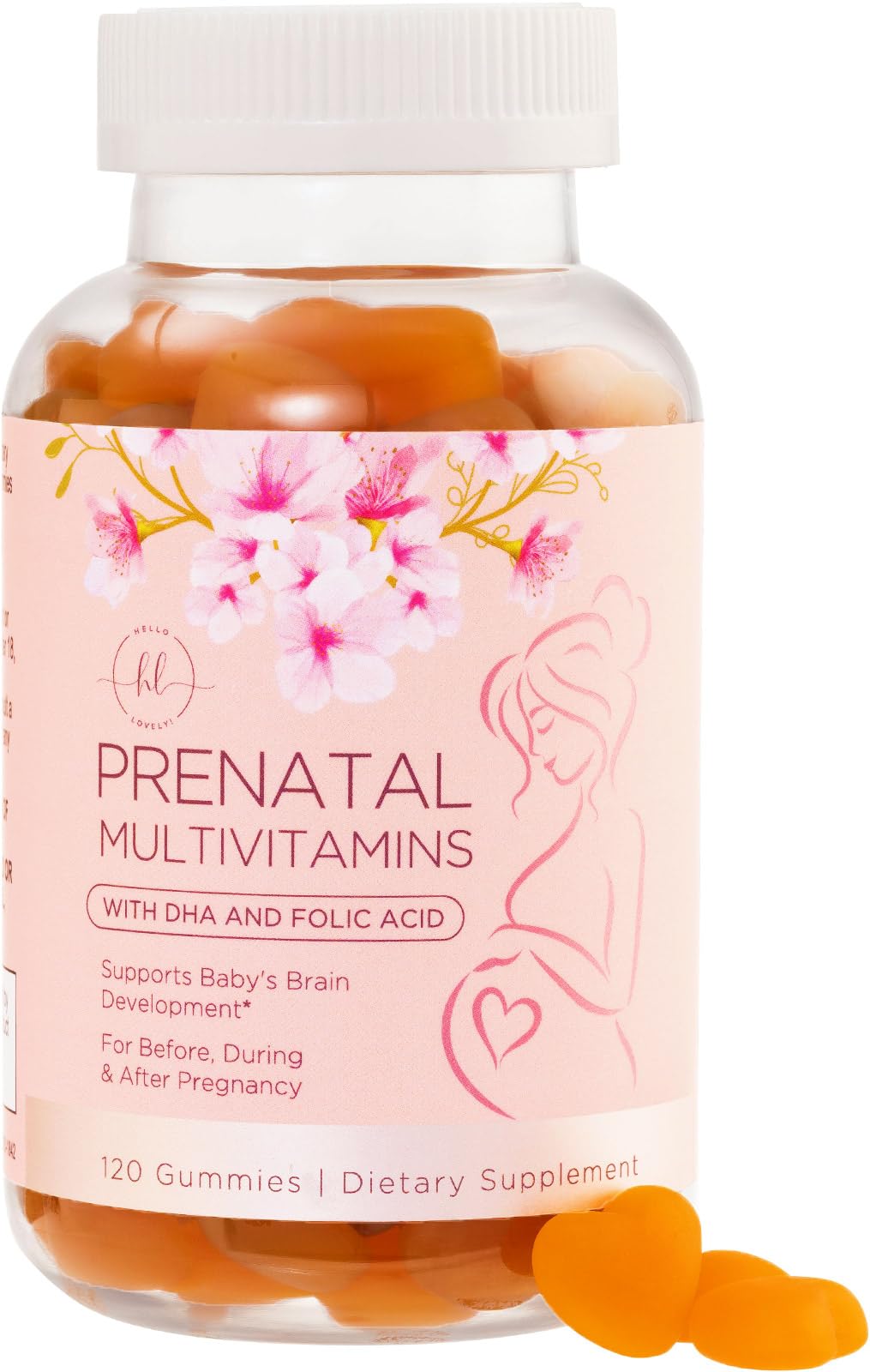 Prenatal Vitamins for Women with Folic Acid + DHA for Pregnancy & Fetal Support, Prenatal Multivitamin Gummy with Folate, Choline, Vitamin B6, B12, C & D3, Non-GMO, Prenatals for Women - 120 Gummies