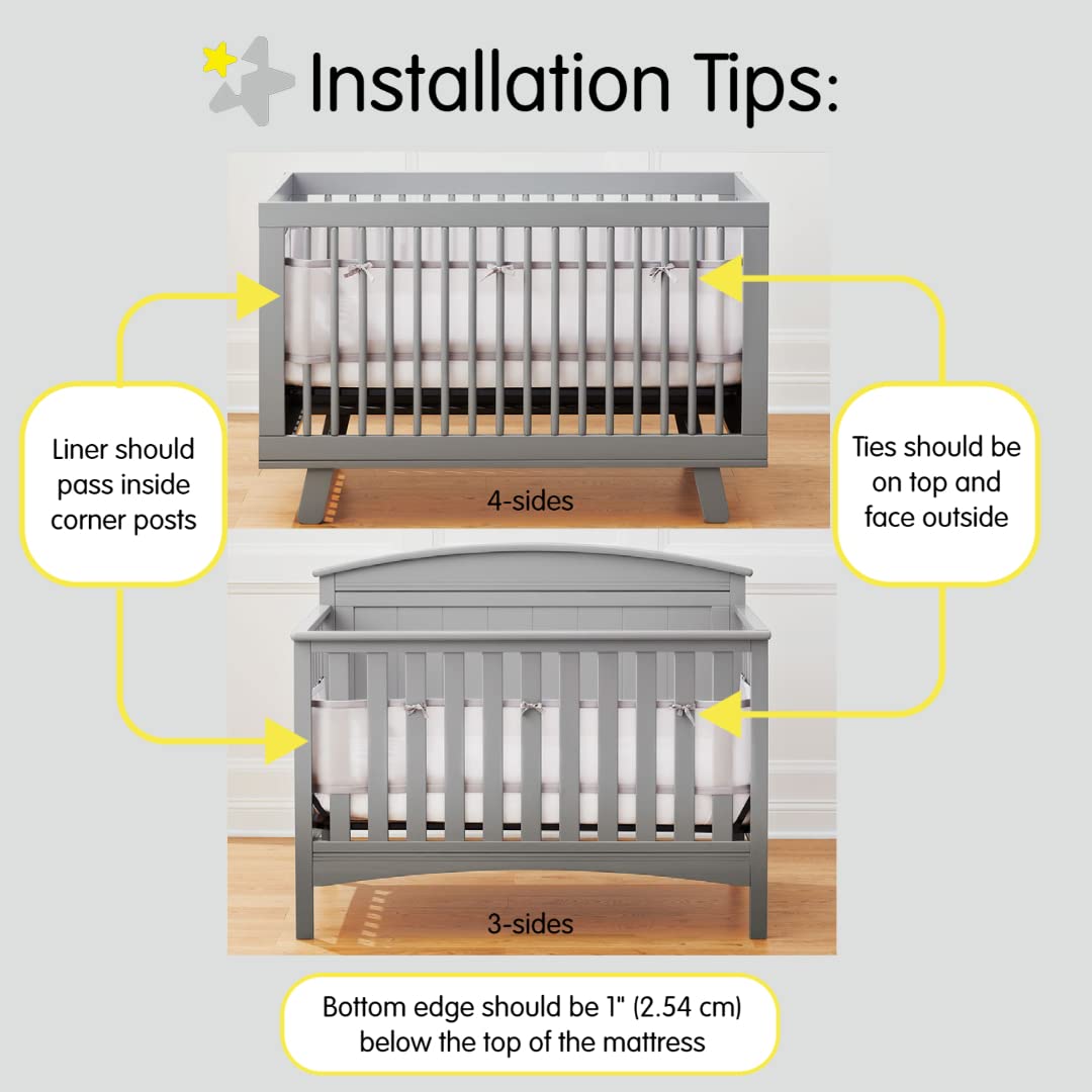 BreathableBaby Breathable Mesh Liner for Full-Size Cribs, Deluxe 4mm Mesh, Natural Linen (Size 4FS Covers 3 or 4 Sides)