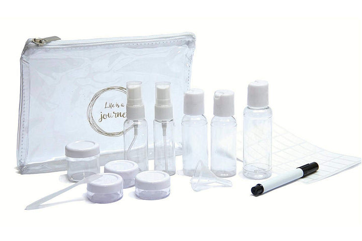 iZer Travel Bottle Set Includes Waterproof Labels & Permanent Marker. TSA Approved. 9 Leakproof Containers for Liquids + Zipper Bag