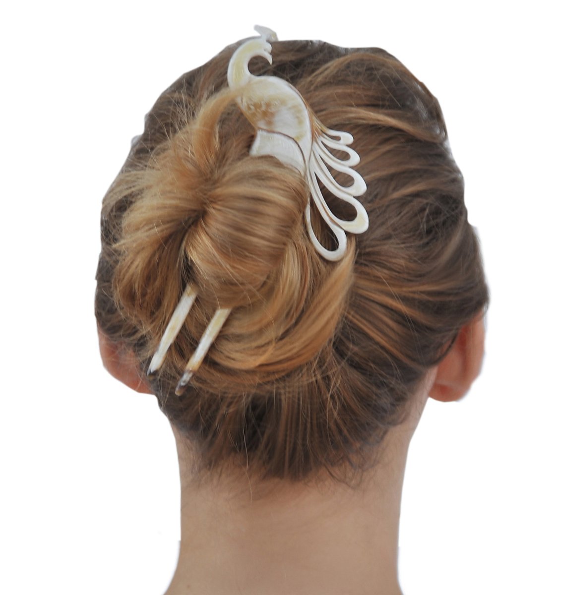 Marycrafts Light Shade Peacock Buffalo Horn Hair Fork, Hair Pin, Hair Pick Accessory Toy Handmade 6.3